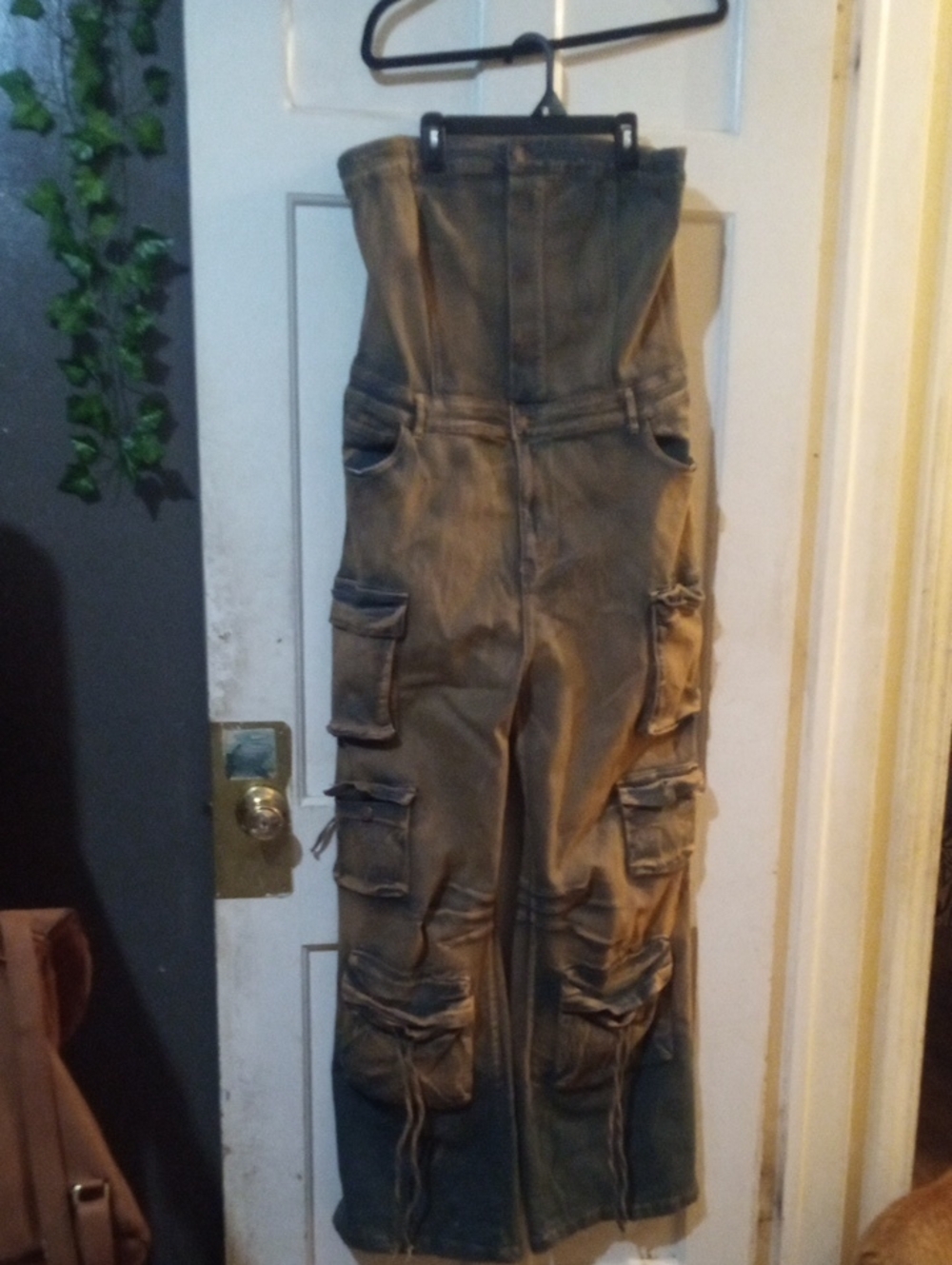 Women’s High-Waist Cargo Jumpsuit in Washed Olive